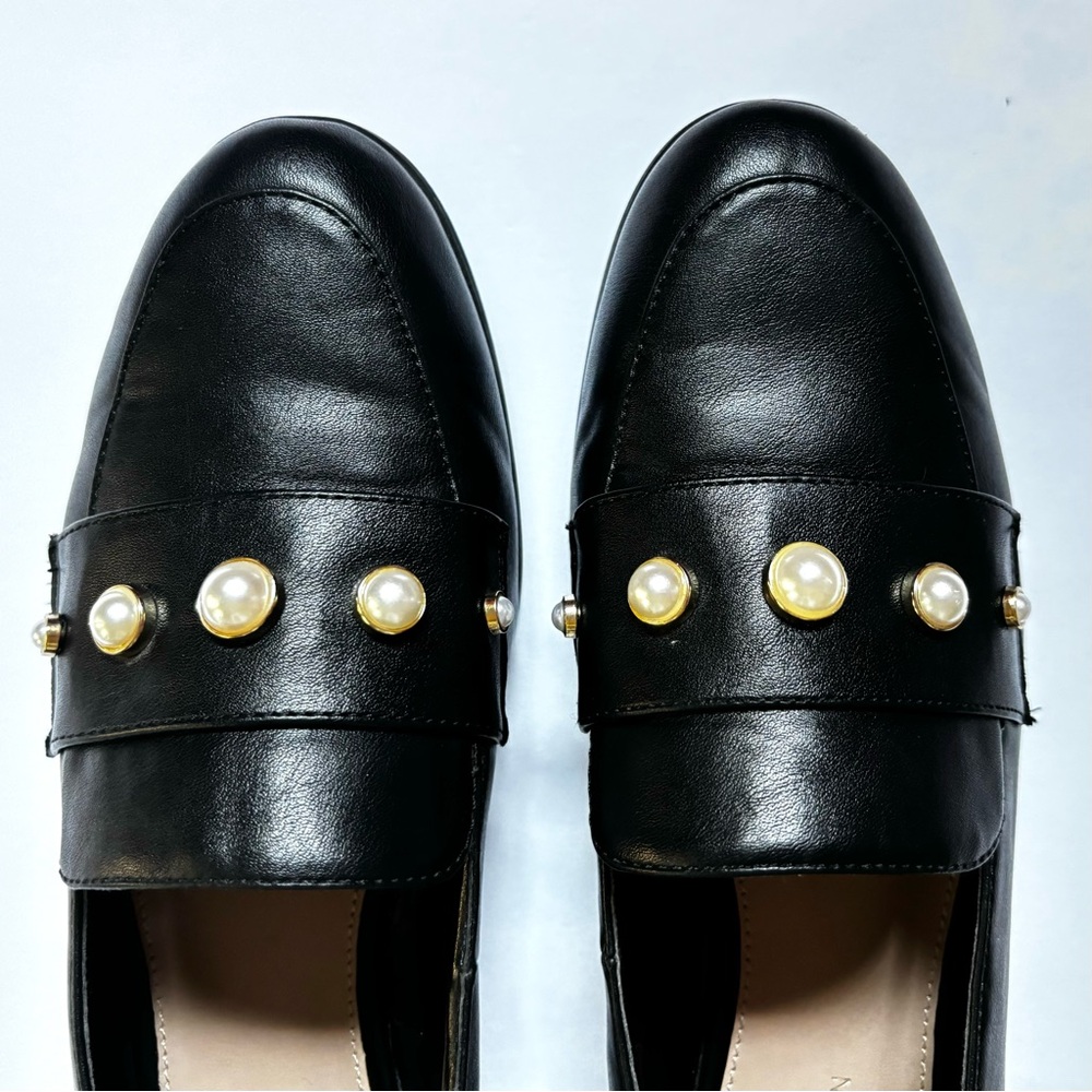 BCBG Generation Zamara Faux Leather Embellished Pearl Jewels Slip On Loafers